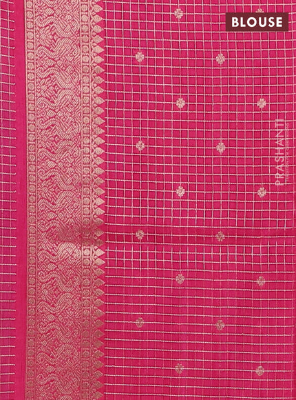 Semi mysore silk saree peacock blue and pink with allover silver & gold zari woven buttas and zari woven border