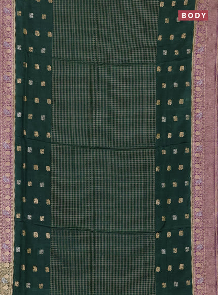 Semi mysore silk saree bottle green and purple with allover silver & gold zari woven buttas and zari woven border