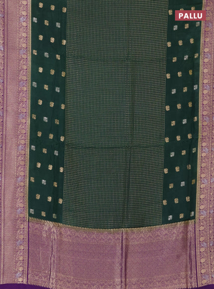 Semi mysore silk saree bottle green and purple with allover silver & gold zari woven buttas and zari woven border