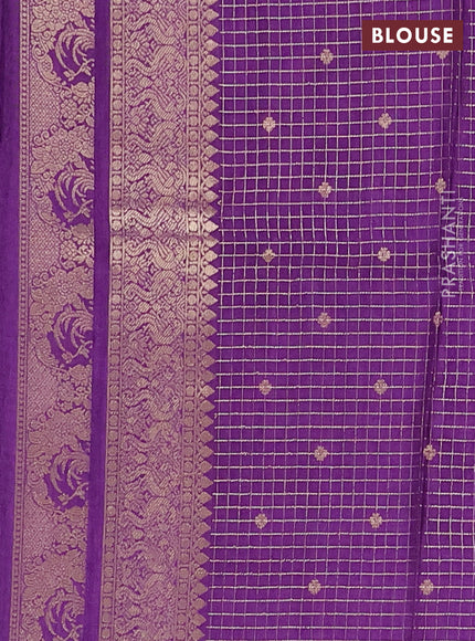 Semi mysore silk saree bottle green and purple with allover silver & gold zari woven buttas and zari woven border