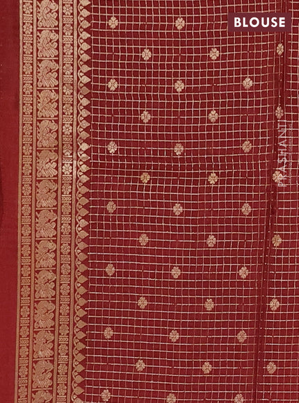 Semi mysore silk saree rustic orange and deep maroon with allover small zari checks & buttas and long zari woven border