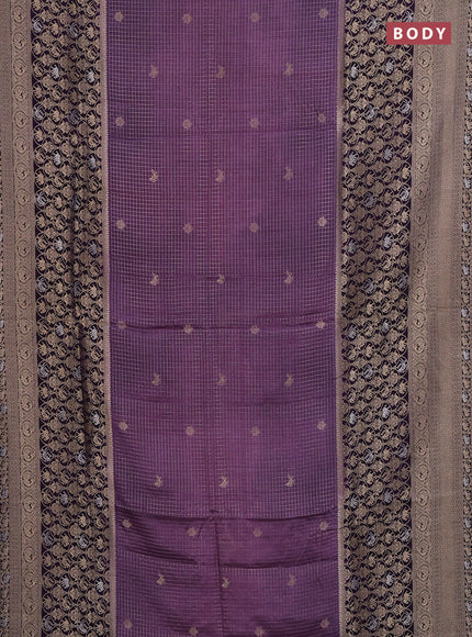 Semi mysore silk saree pastel purple and deep violet with allover small zari checks & buttas and long zari woven border