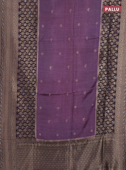 Semi mysore silk saree pastel purple and deep violet with allover small zari checks & buttas and long zari woven border