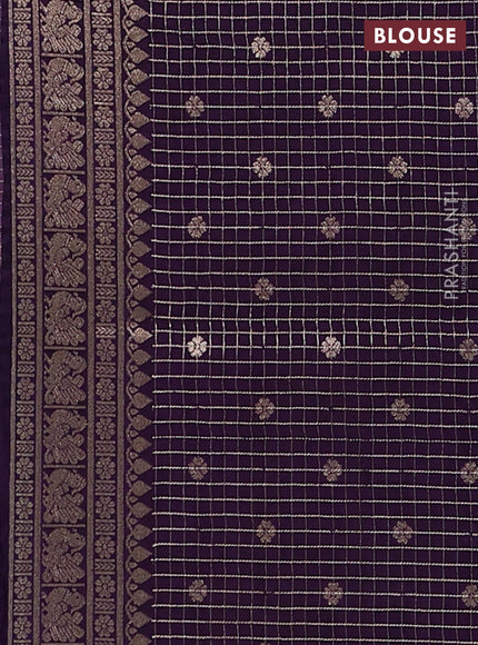 Semi mysore silk saree pastel purple and deep violet with allover small zari checks & buttas and long zari woven border