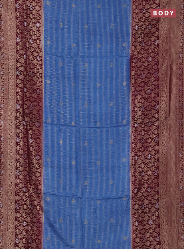 Semi mysore silk saree pastel blue and purple with allover small zari checks & buttas and long zari woven border