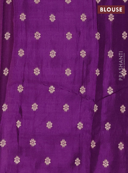 Semi mysore silk saree mustard yellow and violet with allover small zari checks & buttas and long zari woven border