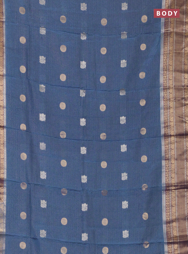 Semi mysore silk saree pastel blue and blue with allover small zari checks & buttas and long zari woven border