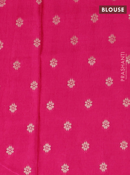 Semi mysore silk saree orange and pink with allover small zari checks & buttas and long zari woven border