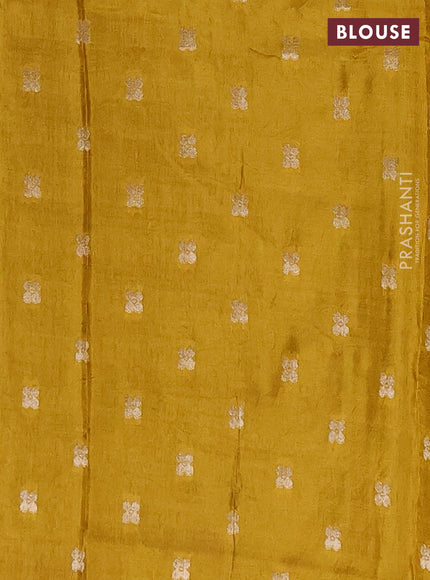 Semi mysore silk saree deep violet and mustard yellow with allover small zari checks & buttas and long zari woven border