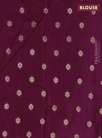 Semi mysore silk saree grey and wine shade with allover small zari checks & buttas and long zari woven border