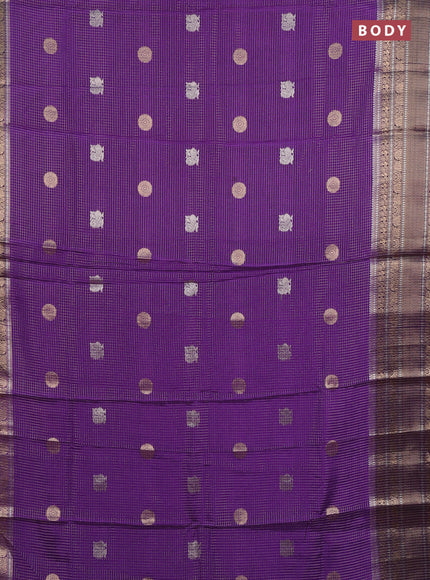 Semi mysore silk saree violet with allover small zari checks & buttas and long zari woven border