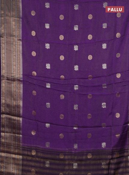 Semi mysore silk saree violet with allover small zari checks & buttas and long zari woven border