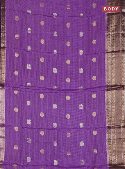 Semi mysore silk saree lavender and violet with allover small zari checks & buttas and long zari woven border