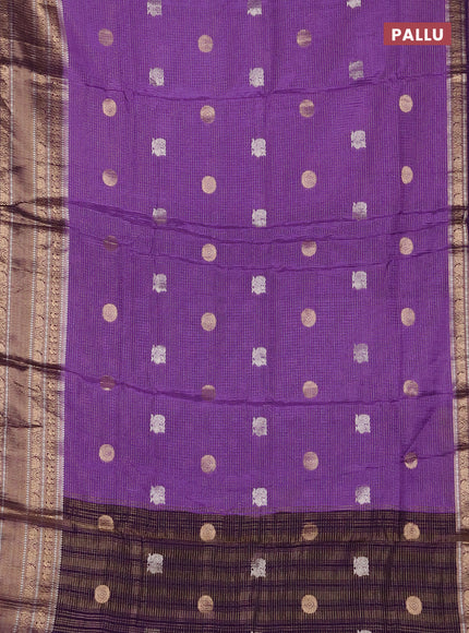 Semi mysore silk saree lavender and violet with allover small zari checks & buttas and long zari woven border