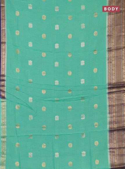 Semi mysore silk saree teal green shade and blue with allover small zari checks & buttas and long zari woven border