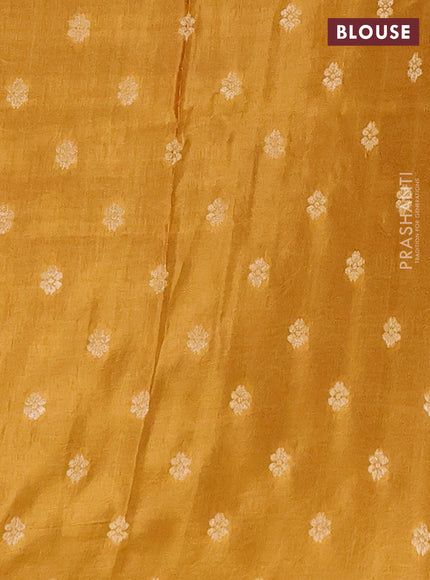 Semi mysore silk saree purple and dark mustard with allover small zari checks & buttas and long zari woven border