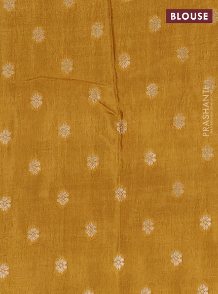 Semi mysore silk saree violet and mustard yellow with allover small zari checks & buttas and long zari woven border
