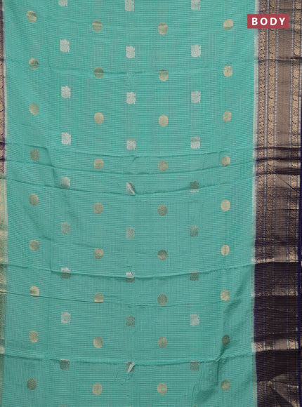 Semi mysore silk saree teal green shade and navy blue with allover small zari checks & buttas and long zari woven border