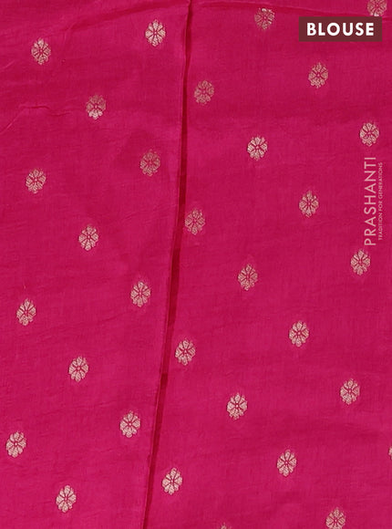 Semi mysore silk saree off white and pink with allover small zari checks & buttas and long zari woven border