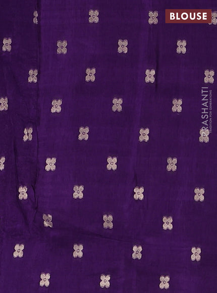 Semi mysore silk saree light green and violet with allover small zari checks & buttas and long zari woven border