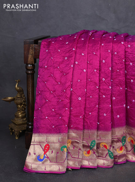 Dola silk saree pink with allover bandhani prints and paithani border