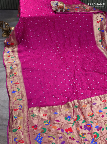 Dola silk saree pink with allover bandhani prints and paithani border
