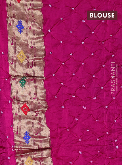 Dola silk saree pink with allover bandhani prints and paithani border