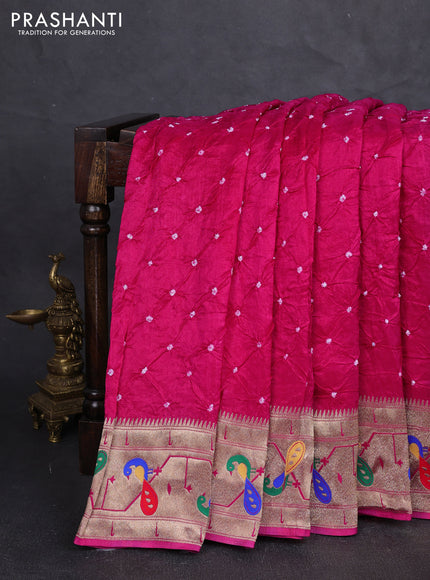 Dola silk saree pink with allover bandhani prints and paithani border