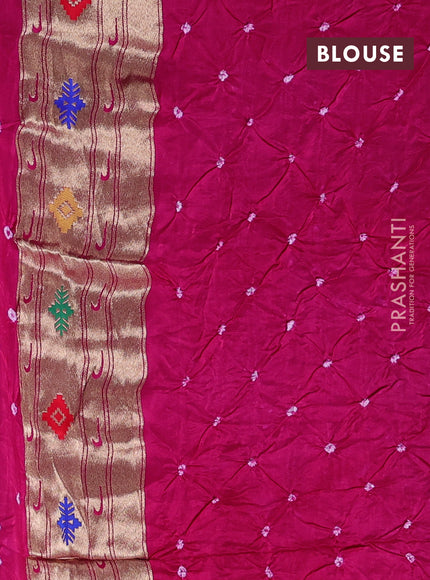Dola silk saree pink with allover bandhani prints and paithani border
