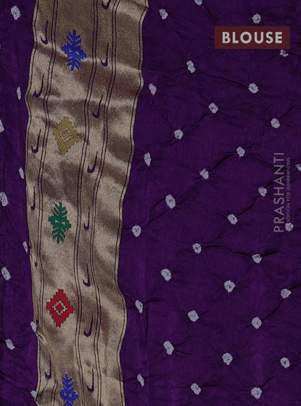 Dola silk saree purple with allover bandhani prints and paithani border