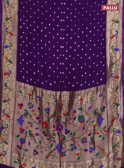 Dola silk saree purple with allover bandhani prints and paithani border