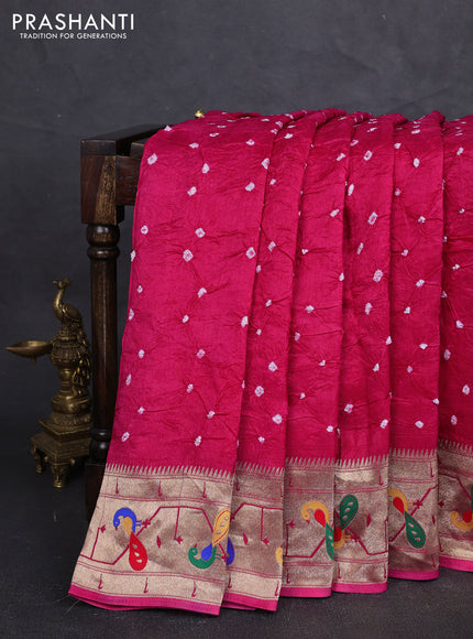 Dola silk saree pink with allover bandhani prints and paithani border