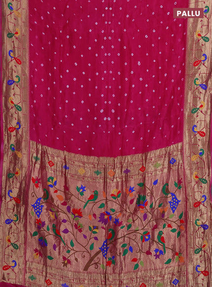 Dola silk saree pink with allover bandhani prints and paithani border