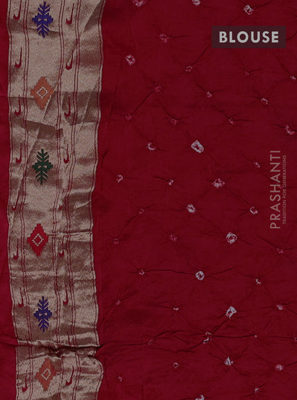 Dola silk saree red with allover bandhani prints and paithani border