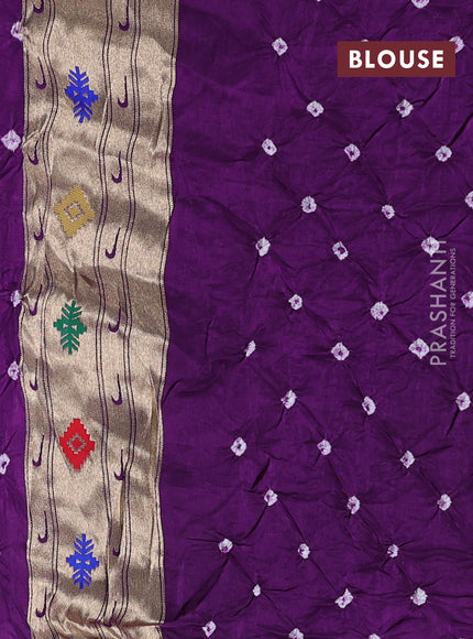 Dola silk saree violet with allover bandhani prints and paithani border