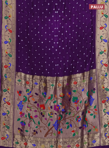 Dola silk saree violet with allover bandhani prints and paithani border