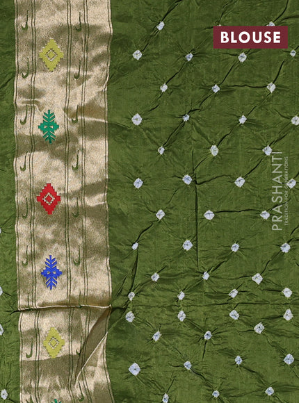 Dola silk saree sap green with allover bandhani prints and paithani border