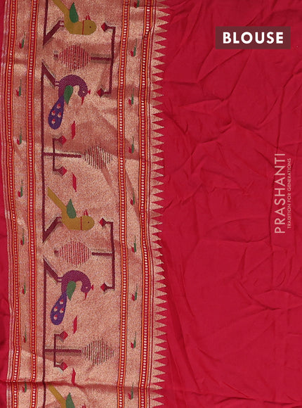 Dola silk saree light pink and red with allover bandhani prints and paithani border