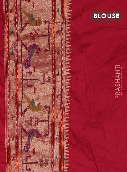 Dola silk saree deep purple and red with allover bandhani prints and paithani border