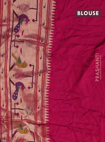 Dola silk saree pink and red with allover bandhani prints and paithani border