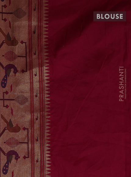 Dola silk saree maroon and red with allover bandhani prints and paithani border