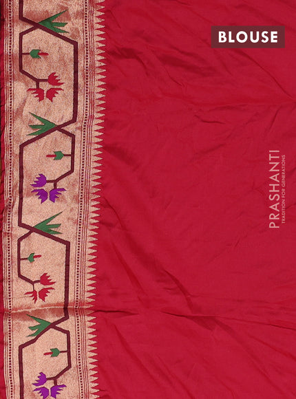 Dola silk saree dark mustard yellow and red with allover bandhani prints and paithani border