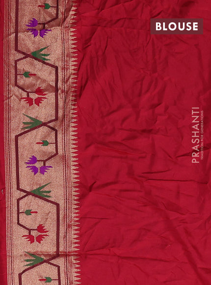 Dola silk saree purple and red with allover bandhani prints and paithani border