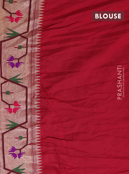 Dola silk saree navy blue and red with allover bandhani prints and paithani border