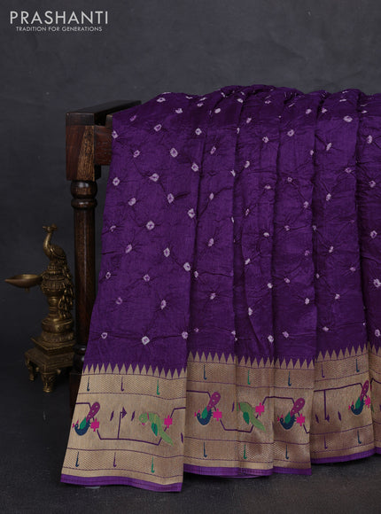 Dola silk saree purple with allover bandhani prints and paithani border