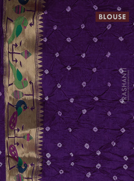 Dola silk saree purple with allover bandhani prints and paithani border