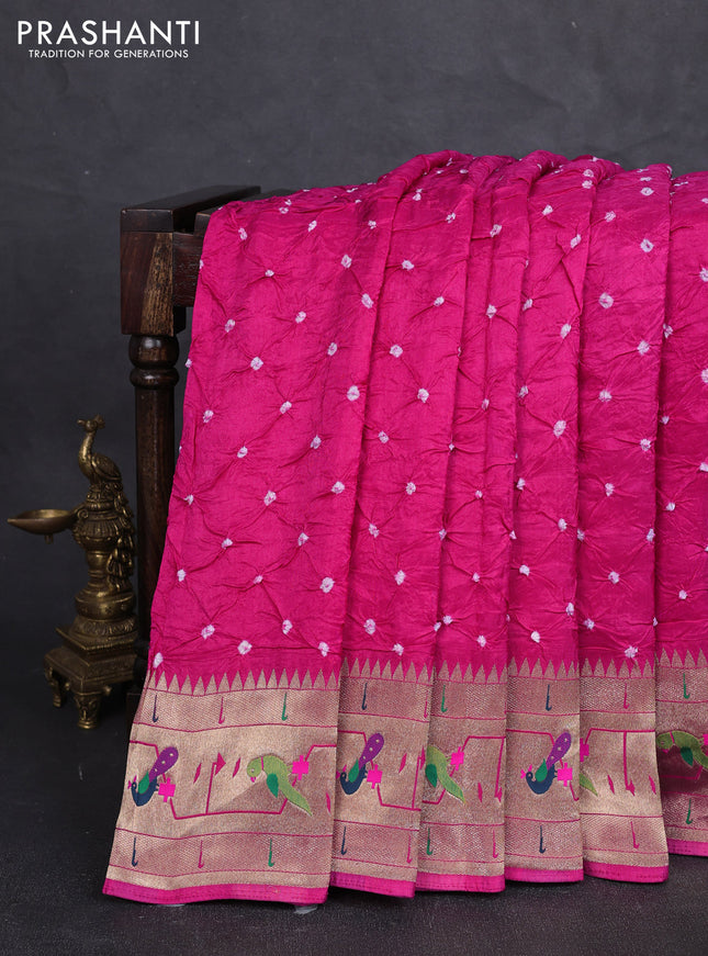 Dola silk saree pink with allover bandhani prints and paithani border