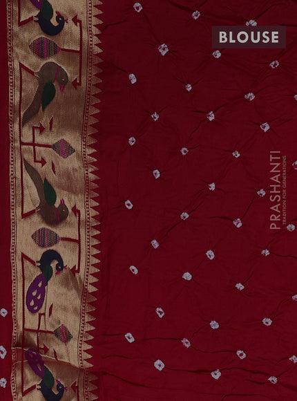Dola silk saree red with allover bandhani prints and paithani border