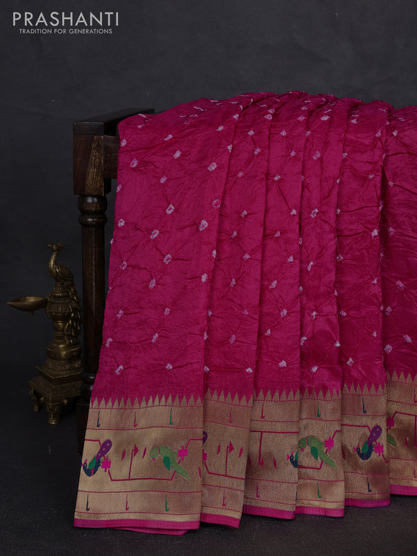 Dola silk saree pink with allover bandhani prints and paithani border