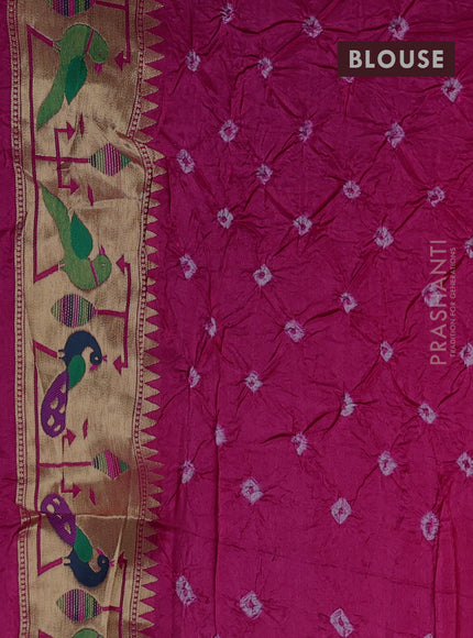 Dola silk saree pink with allover bandhani prints and paithani border